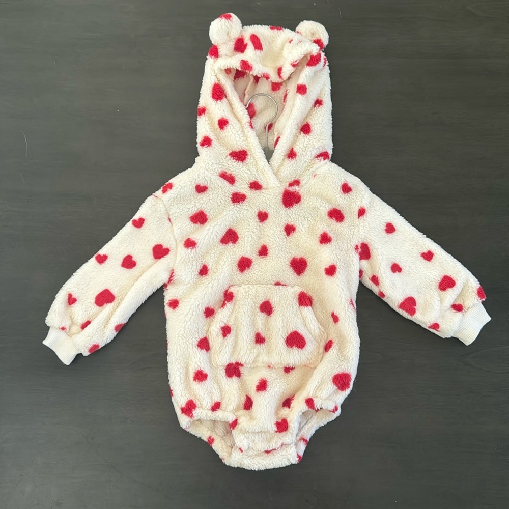 Heart teddy bear fleece onesie